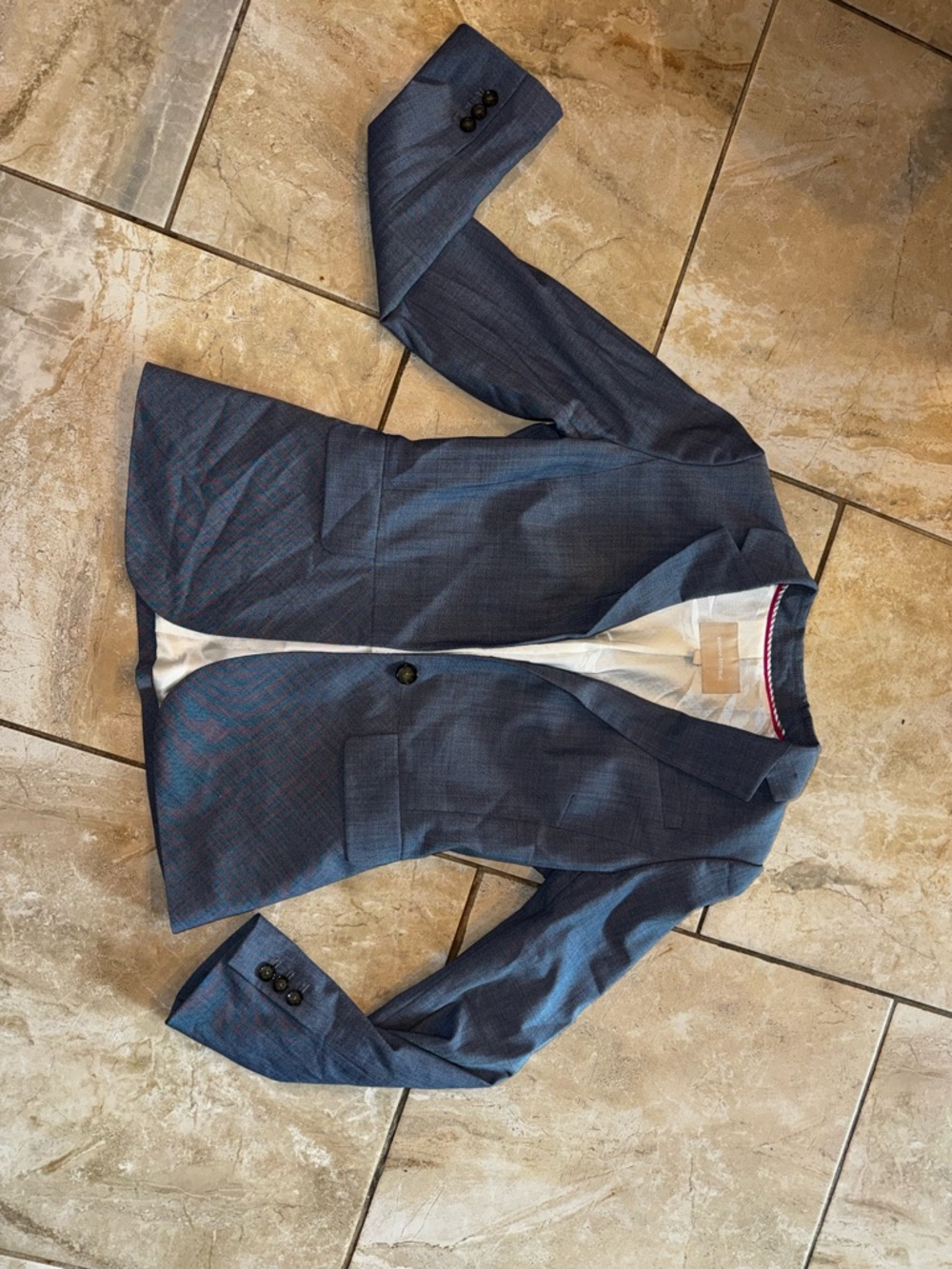 Banana Republic Navy Blue Blazer with Ivory Polka-Dot Lining and Pink Trim